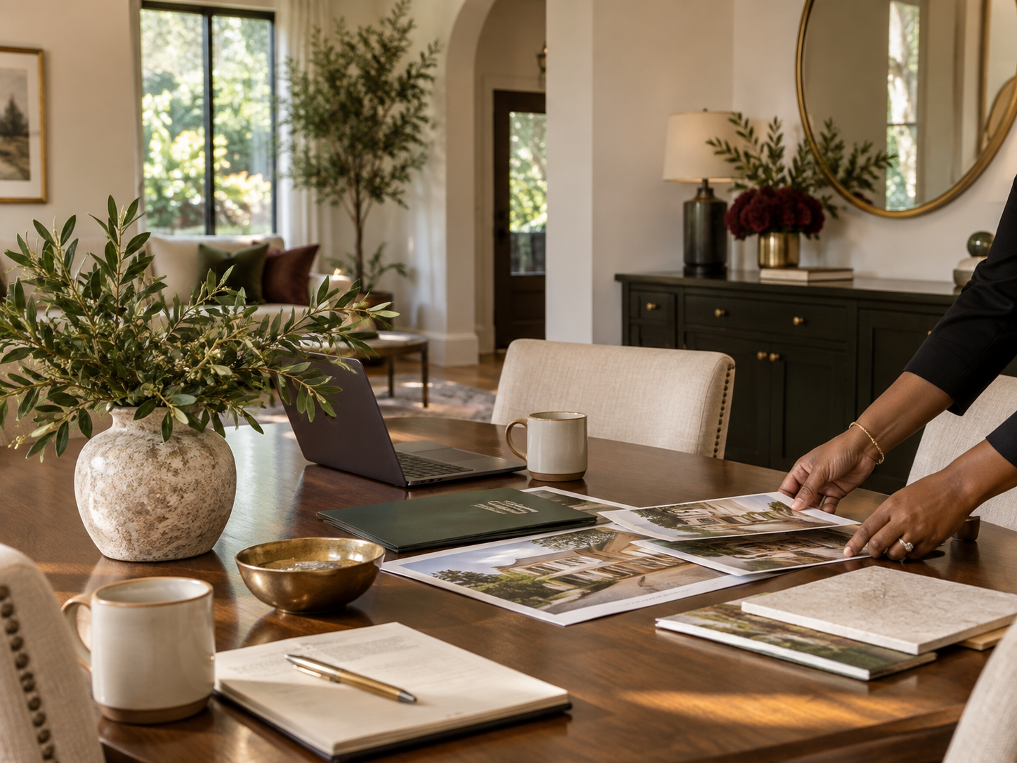 A calm home consultation setting with property materials prepared for thoughtful real estate guidance